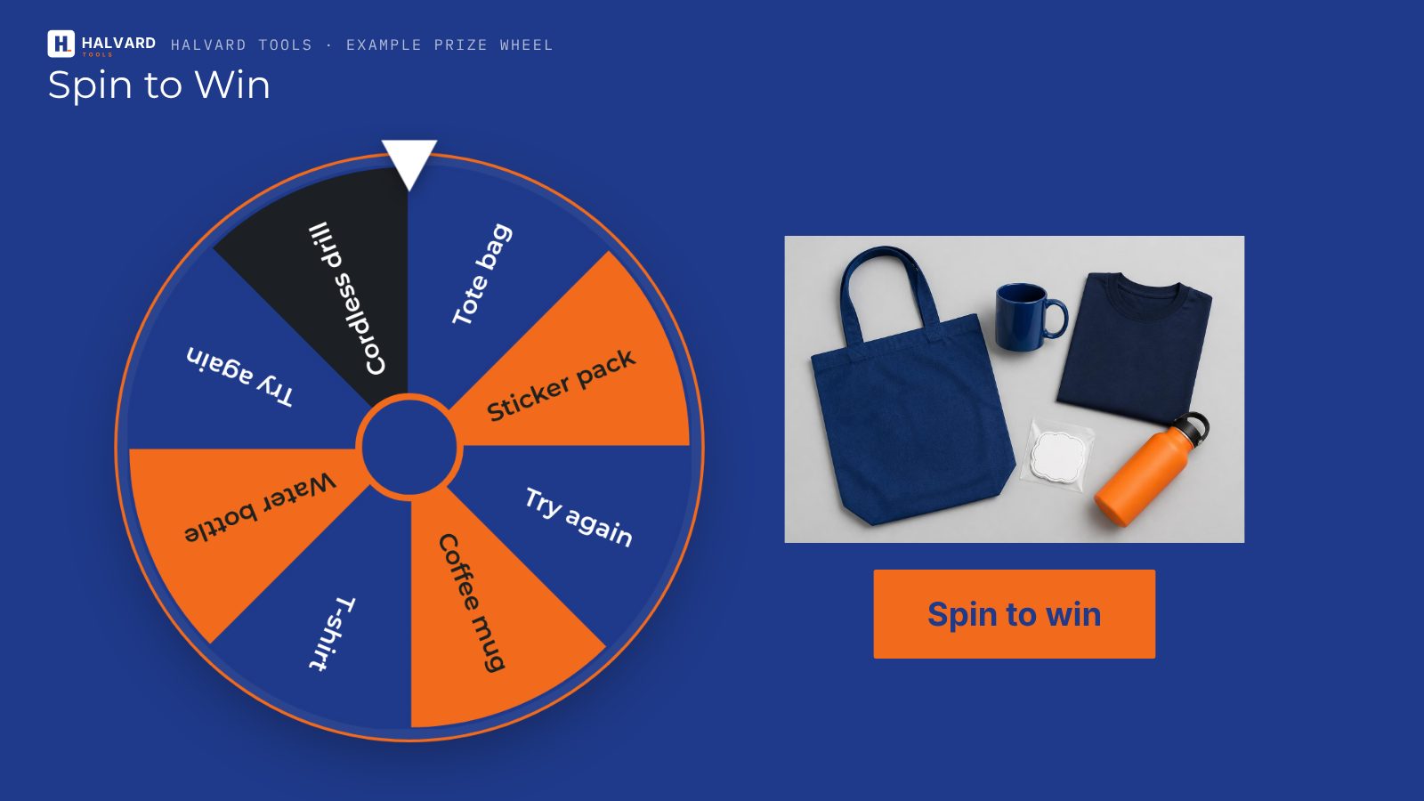 Prize Wheel kiosk in a custom brand with prize slices and a Spin to win button
